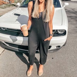 V neck black jumpsuit